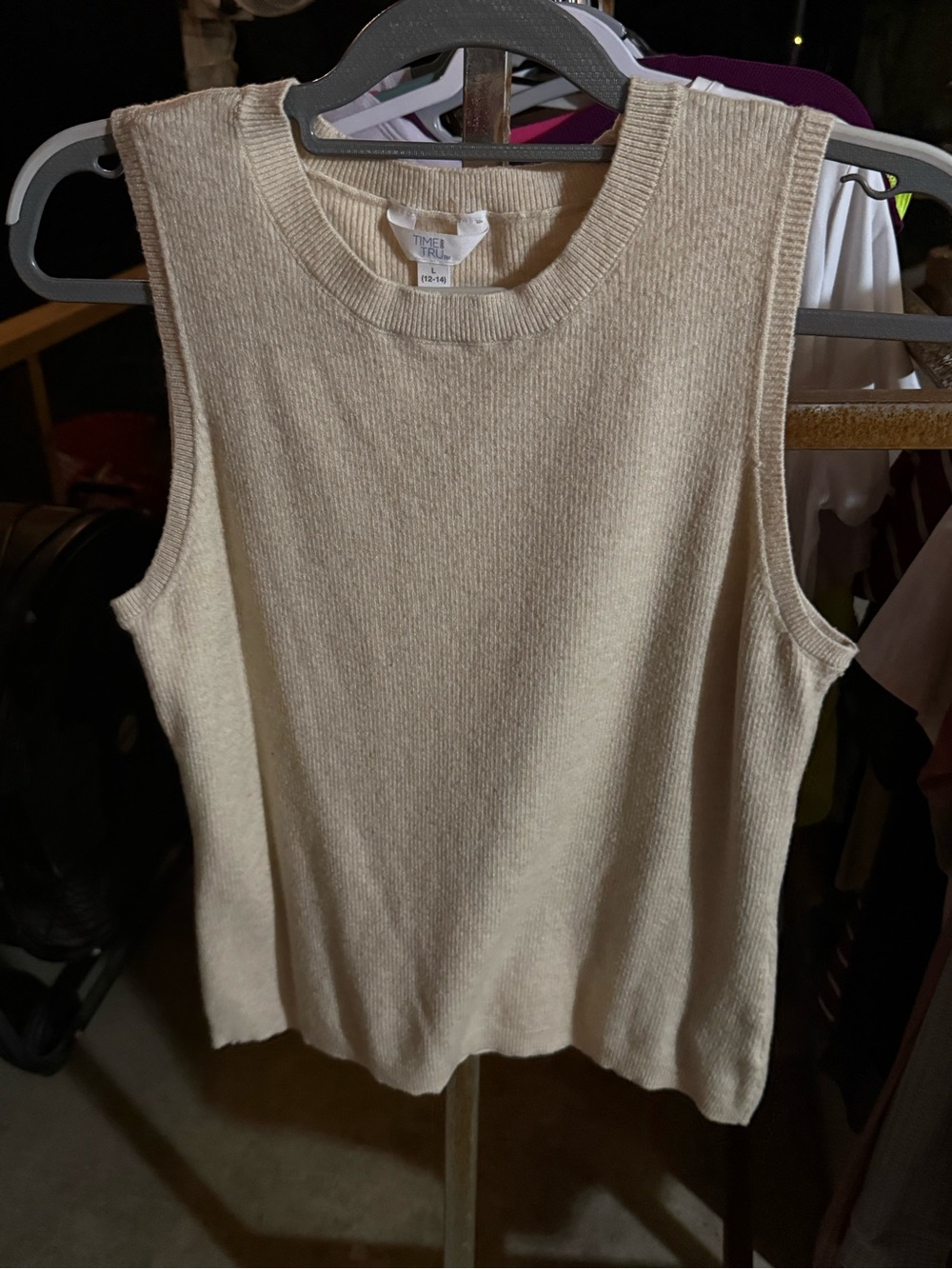 Time and Tru Cream Ribbed Sleeveless Knit Tank